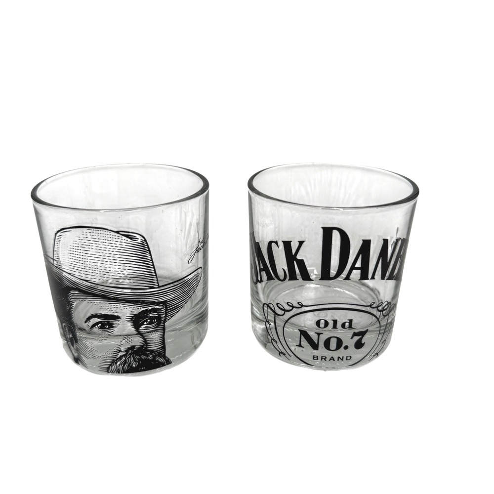 Jack Daniel's Old No. 7 Whiskey Shot Glasses Set of 2 Portrait Logo Clear Black